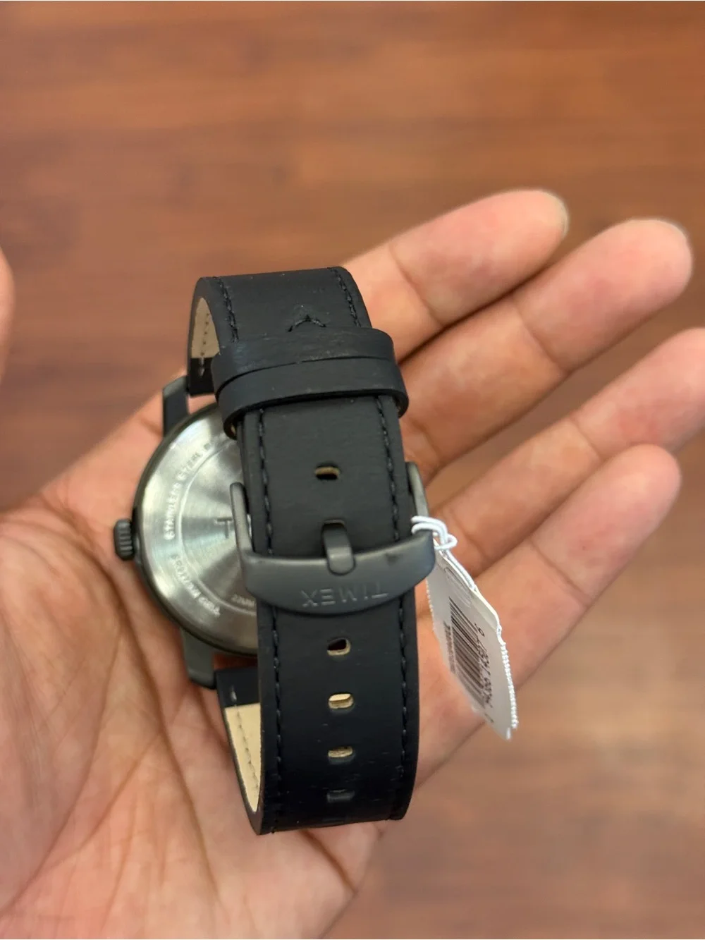 Timex Black Leather Strap Watch with White Dial and Red Seconds Hand Mens Watch